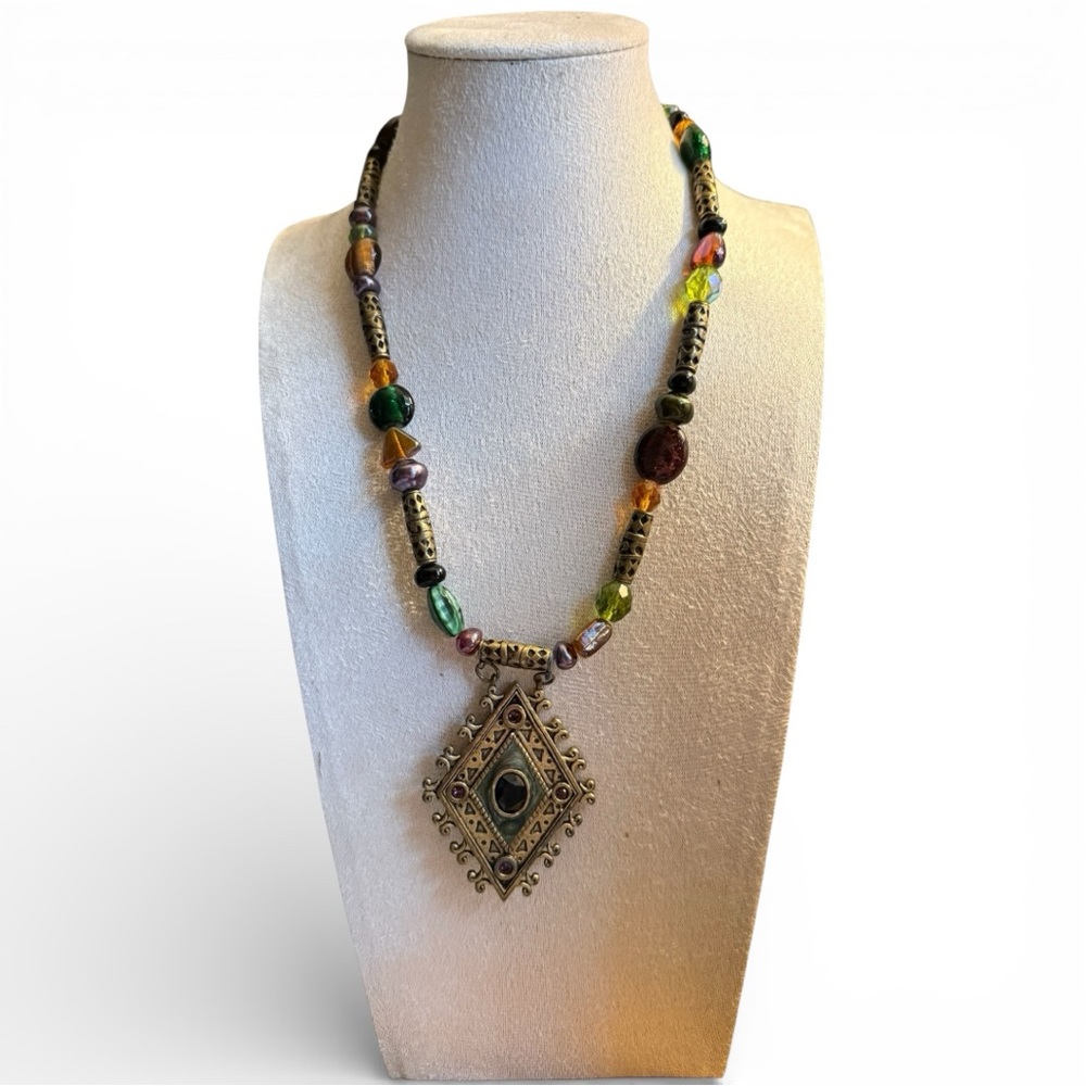Chico's Green and Purple Ornate Statement Vintage Necklace